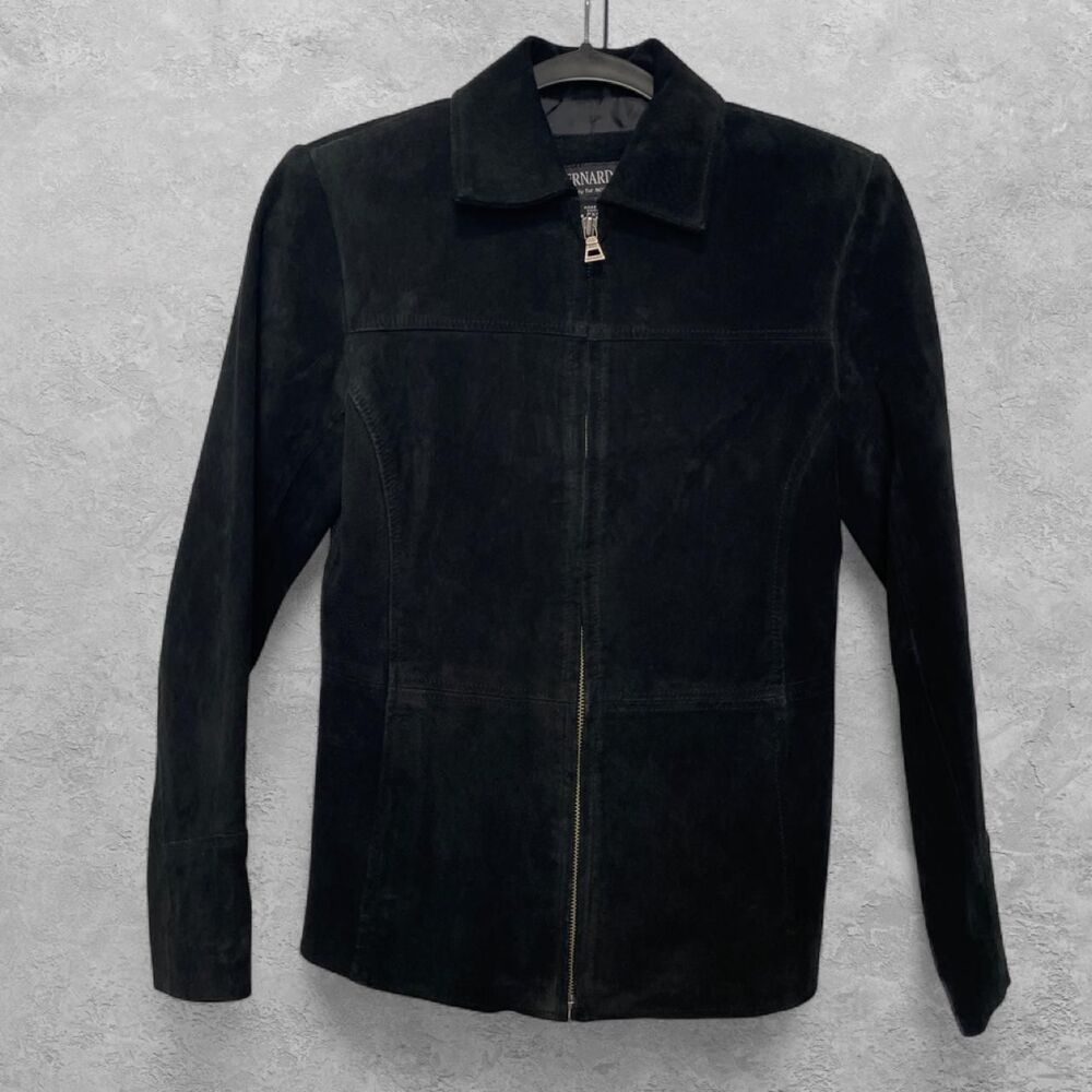 Bernardo Nordstrom Suede Leather Jacket Petite XS Black Full Zip Goth Matrix